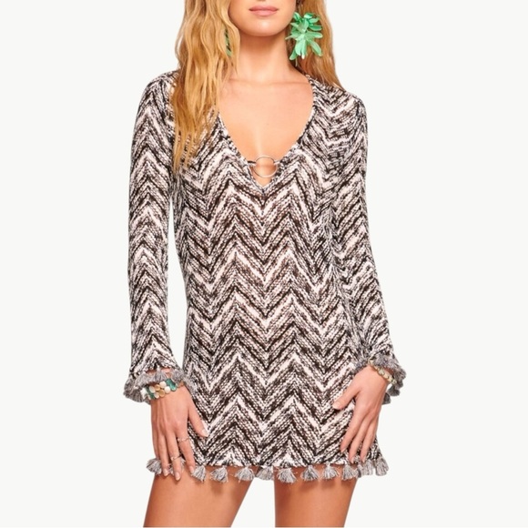NWT Ramy Brook Cassie Crochet Knit Boho Mini Dress | Sz Small | Black & Silver - Picture 1 of 15